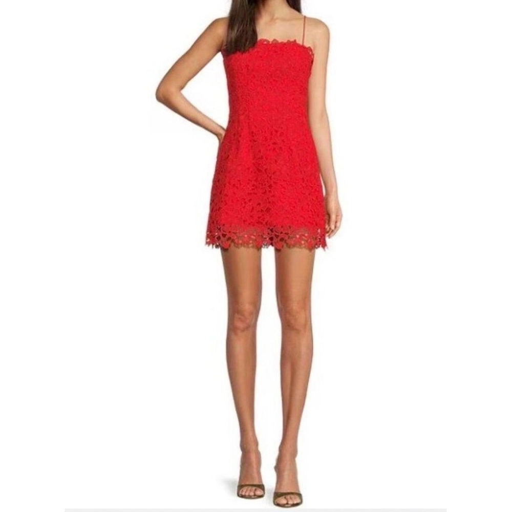 Muse by Marchesa Floral Lace Mini Dress Women 4 Red Spaghetti Strap 30378DR0225